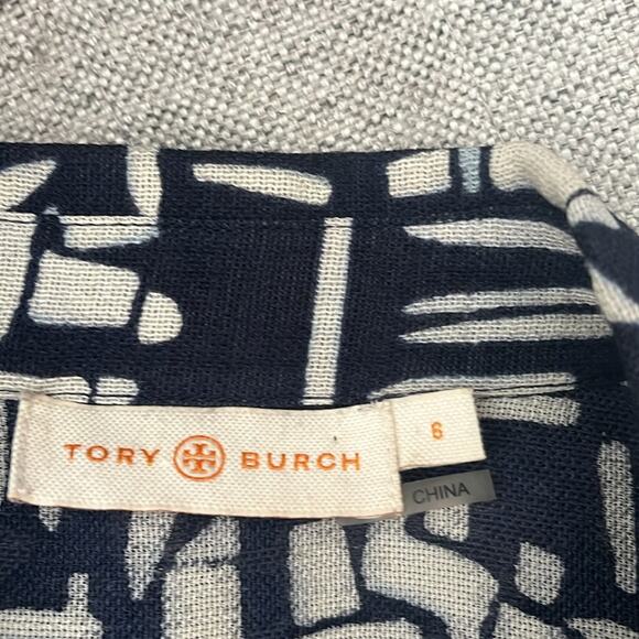 Tory Burch Printed Silk + Wool Button Up Size 6 Dark Blue - Picture 5 of 5